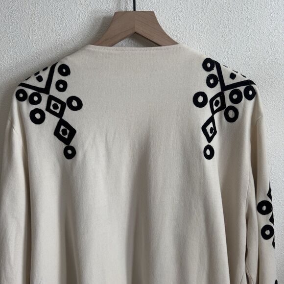 Roja Sweater Womens XL Ivory Black Embroidered Geometric Cotton Boho Cardigan - Picture 7 of 16